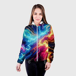 Куртка с капюшоном женская Разряд неоновых молний - нейроарт, цвет: 3D-белый — фото 2