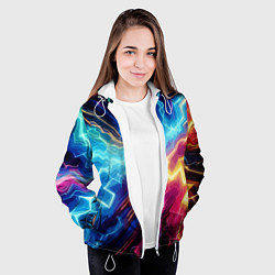 Куртка с капюшоном женская Разряд неоновых молний - нейроарт, цвет: 3D-белый — фото 2