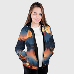 Куртка с капюшоном женская Костер на берегу озера, цвет: 3D-черный — фото 2