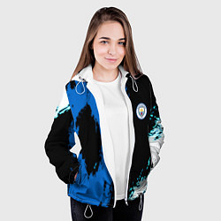 Куртка с капюшоном женская Манчестер сити краски абстрактные, цвет: 3D-белый — фото 2