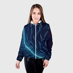 Куртка с капюшоном женская Линии абстрактные неоновые, цвет: 3D-белый — фото 2