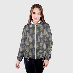 Куртка с капюшоном женская Паттерн из листьев папоротника, цвет: 3D-белый — фото 2