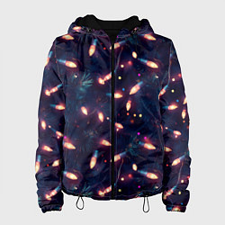 Куртка с капюшоном женская Паттерн новогодняя гирлянда, цвет: 3D-черный