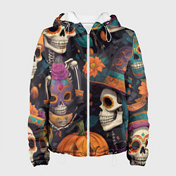 Куртка с капюшоном женская Хэллоуин страшилки черепа, цвет: 3D-белый