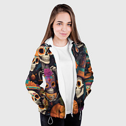 Куртка с капюшоном женская Хэллоуин страшилки черепа, цвет: 3D-белый — фото 2