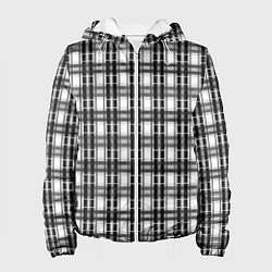 Куртка с капюшоном женская Черно-белая шотландка клетчатый узор, цвет: 3D-белый