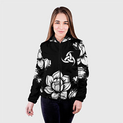 Куртка с капюшоном женская Русская община символика розы, цвет: 3D-черный — фото 2