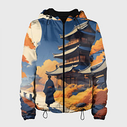 Куртка с капюшоном женская Азия ночь луна, цвет: 3D-черный