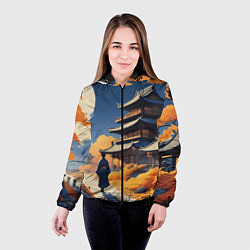 Куртка с капюшоном женская Азия ночь луна, цвет: 3D-черный — фото 2