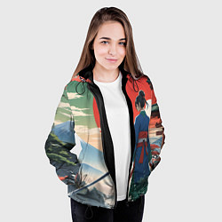 Куртка с капюшоном женская Самурай на ярком красивом фоне, цвет: 3D-черный — фото 2