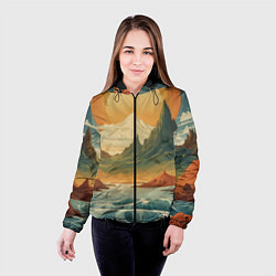 Куртка с капюшоном женская В теплых горах на закате, цвет: 3D-черный — фото 2