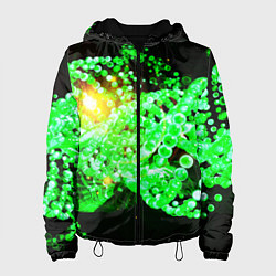 Куртка с капюшоном женская Абстракция зеленые нейроны, цвет: 3D-черный