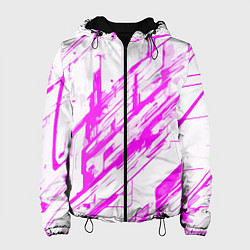 Куртка с капюшоном женская Розовые полосы на белом фоне, цвет: 3D-черный