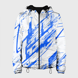 Куртка с капюшоном женская Синие полосы на белом фоне, цвет: 3D-черный