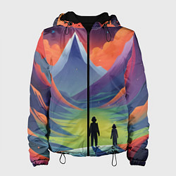 Куртка с капюшоном женская Фантастический красочный пейзаж, цвет: 3D-черный