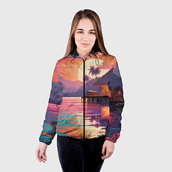 Куртка с капюшоном женская Летний домик пальмы закат, цвет: 3D-черный — фото 2
