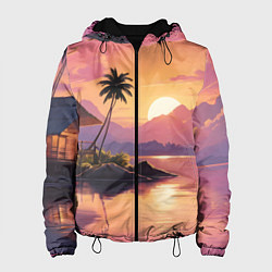 Куртка с капюшоном женская Домик на берегу закат, цвет: 3D-черный