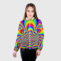 Куртка с капюшоном женская Оптические иллюзии волны неон, цвет: 3D-белый — фото 2