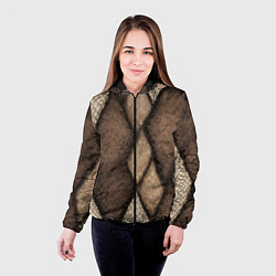 Куртка с капюшоном женская Кожа змеи ромбы, цвет: 3D-черный — фото 2