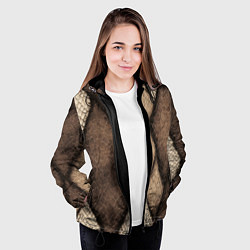 Куртка с капюшоном женская Кожа змеи ромбы, цвет: 3D-черный — фото 2