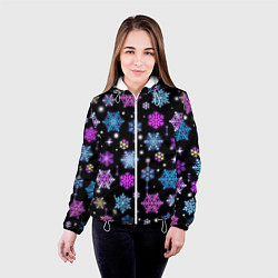 Куртка с капюшоном женская Разноцветные снежинки, цвет: 3D-белый — фото 2
