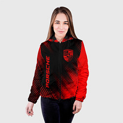 Куртка с капюшоном женская Porsche - red gradient вертикально, цвет: 3D-черный — фото 2