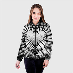 Куртка с капюшоном женская Абстрактное сердце - черно-белый тай-дай, цвет: 3D-черный — фото 2