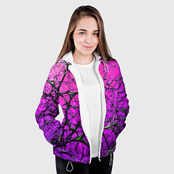 Куртка с капюшоном женская Чёрные волокна и фиолетовый градиент абстракция, цвет: 3D-белый — фото 2