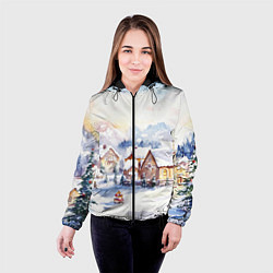 Куртка с капюшоном женская Новогодний снежный город, цвет: 3D-черный — фото 2