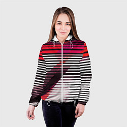 Куртка с капюшоном женская Красно-чёрные полосы на белом фоне, цвет: 3D-белый — фото 2