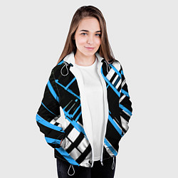 Куртка с капюшоном женская Сине-белые линии на чёрном фоне, цвет: 3D-белый — фото 2