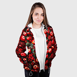 Куртка с капюшоном женская Рождественские ягоды и фрукты, цвет: 3D-белый — фото 2