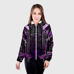 Куртка с капюшоном женская Purple lines on a black background, цвет: 3D-белый — фото 2