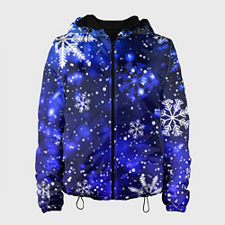 Куртка с капюшоном женская Новогодние узорчатые снежинки, цвет: 3D-черный