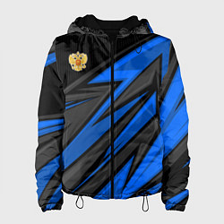 Куртка с капюшоном женская Российский герб - Синий спорт, цвет: 3D-черный