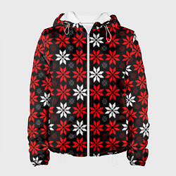 Куртка с капюшоном женская Red and white stars on a black background, цвет: 3D-белый