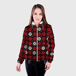 Куртка с капюшоном женская Red and white stars on a black background, цвет: 3D-белый — фото 2