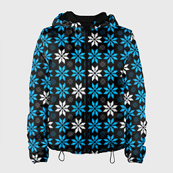 Куртка с капюшоном женская Бело-голубые звёзды на чёрном фоне, цвет: 3D-черный