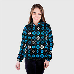 Куртка с капюшоном женская Бело-голубые звёзды на чёрном фоне, цвет: 3D-черный — фото 2