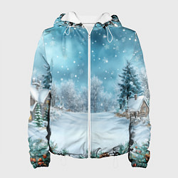 Куртка с капюшоном женская Новогодний снег, цвет: 3D-белый