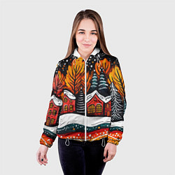 Куртка с капюшоном женская Новогоднее настроение - домики и елки, цвет: 3D-белый — фото 2