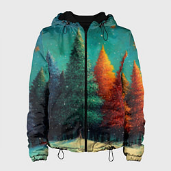 Куртка с капюшоном женская Разноцветные елочки, цвет: 3D-черный