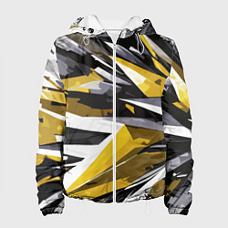 Куртка с капюшоном женская Чёрно-жёлто-белая абстракция, цвет: 3D-белый