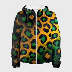 Куртка с капюшоном женская Зеленые и золотые пятна леопарда, цвет: 3D-белый