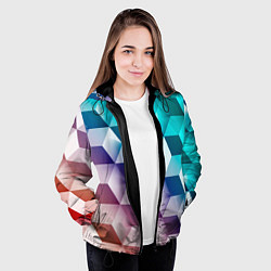 Куртка с капюшоном женская Объёмные разноцветные градиентные кубы, цвет: 3D-черный — фото 2