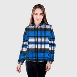 Куртка с капюшоном женская Сине-белая ткань в клетку, цвет: 3D-черный — фото 2