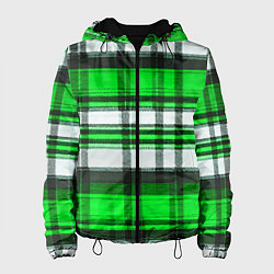 Куртка с капюшоном женская Зелёно-белая ткань в клетку, цвет: 3D-черный