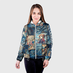 Куртка с капюшоном женская Аниме влюбленные на пэчворк, цвет: 3D-белый — фото 2