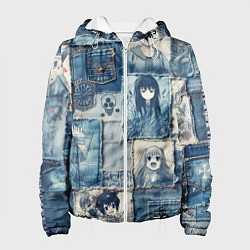 Куртка с капюшоном женская Персонажи аниме на пэчворк, цвет: 3D-белый