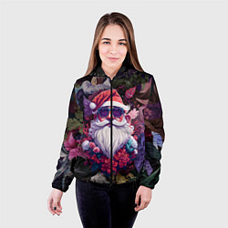 Куртка с капюшоном женская Дед мороз в цветах, цвет: 3D-черный — фото 2